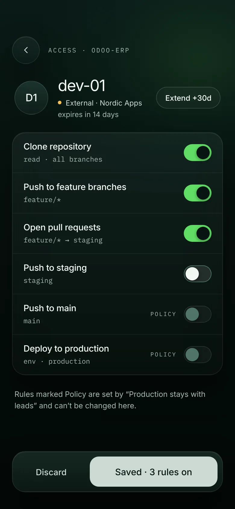 gitroots app developer access rules