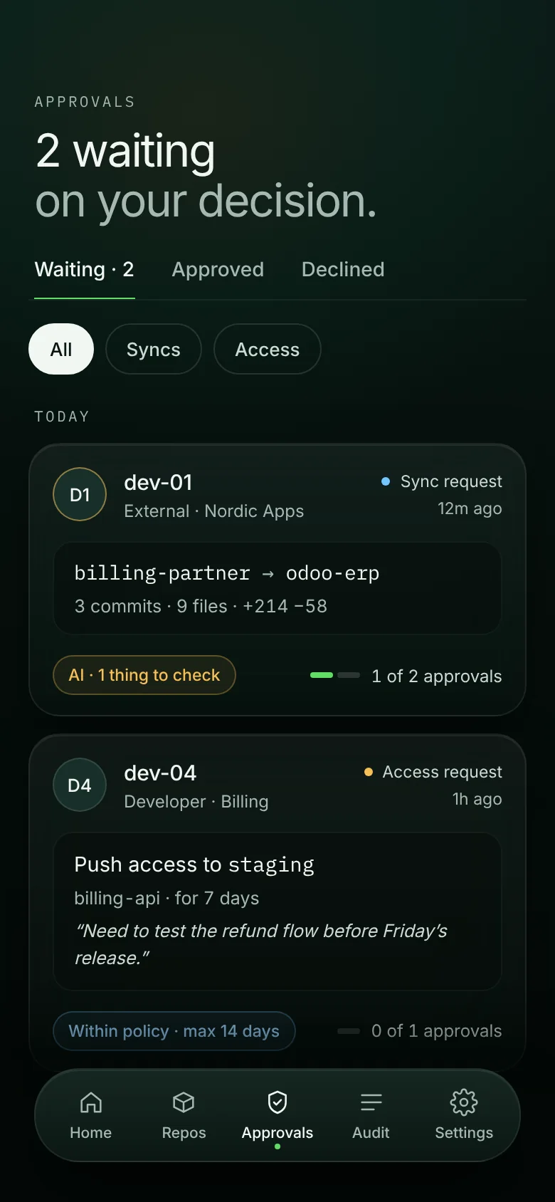 gitroots app approvals list