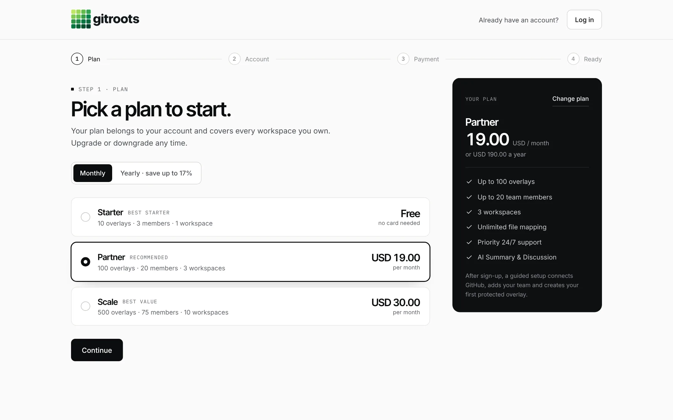 gitroots pricing: pick a plan to start